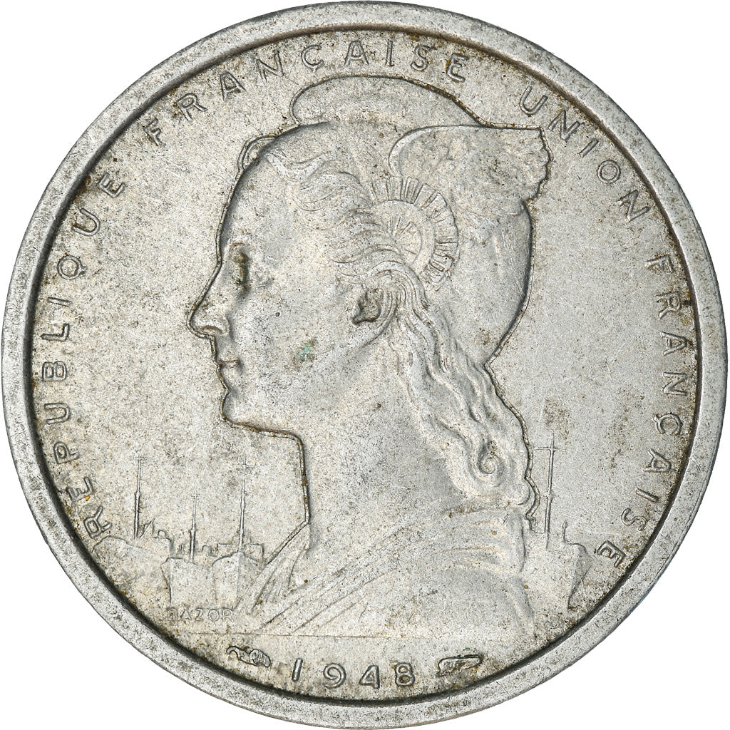 Moneta, Africa occidentale francese, 2 Francs, 1948, MB+, Alluminio, KM:4