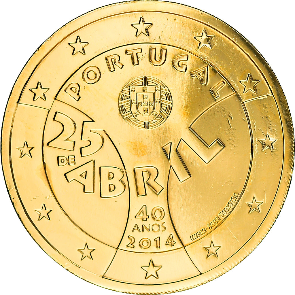 Portugal, 2 Euro, 25 de Abril, 2014, gold-plated coin, UNZ, Bi-Metallic