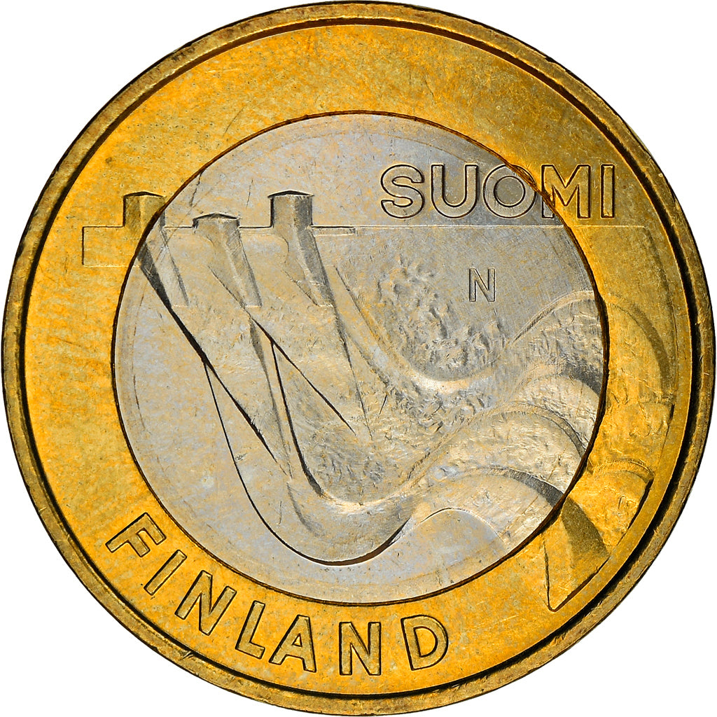 Finlandia, 5 Euro, Le barrage d'Imatrankoski, 2013, BB+, Bi-metallico