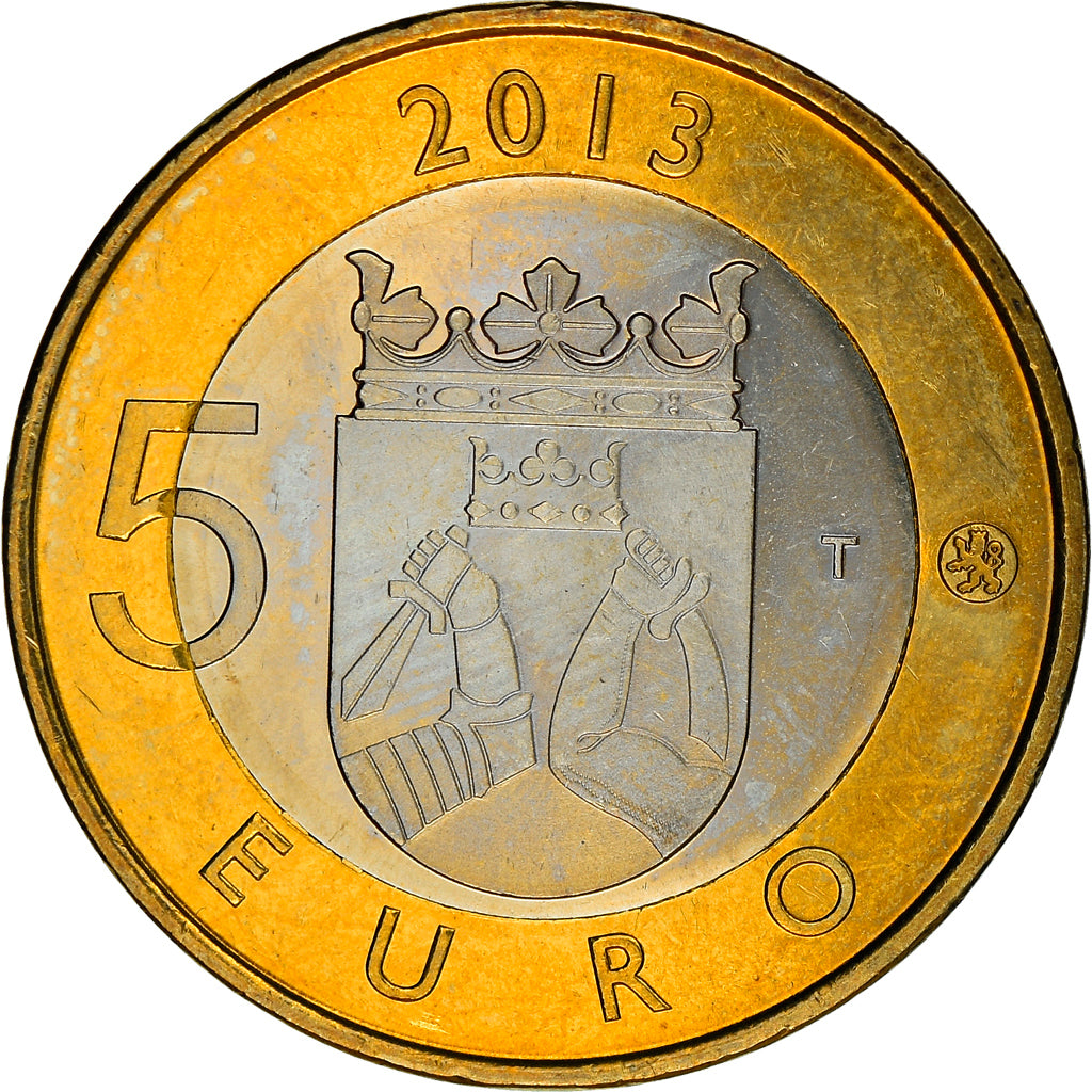 Finlandia, 5 Euro, Le barrage d'Imatrankoski, 2013, BB+, Bi-metallico