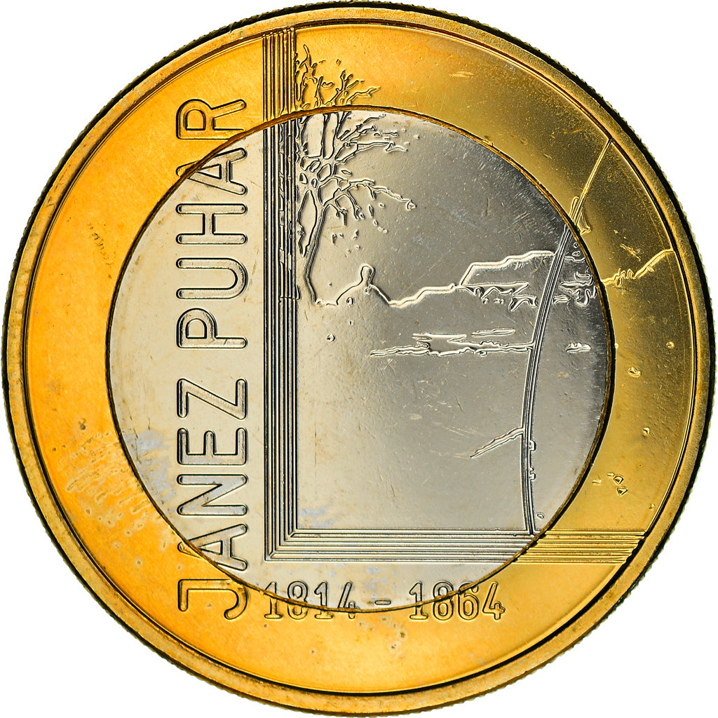 Slovenia, 3 Euro, Janez Puhar, 2014, MS(63), Bi-Metallic