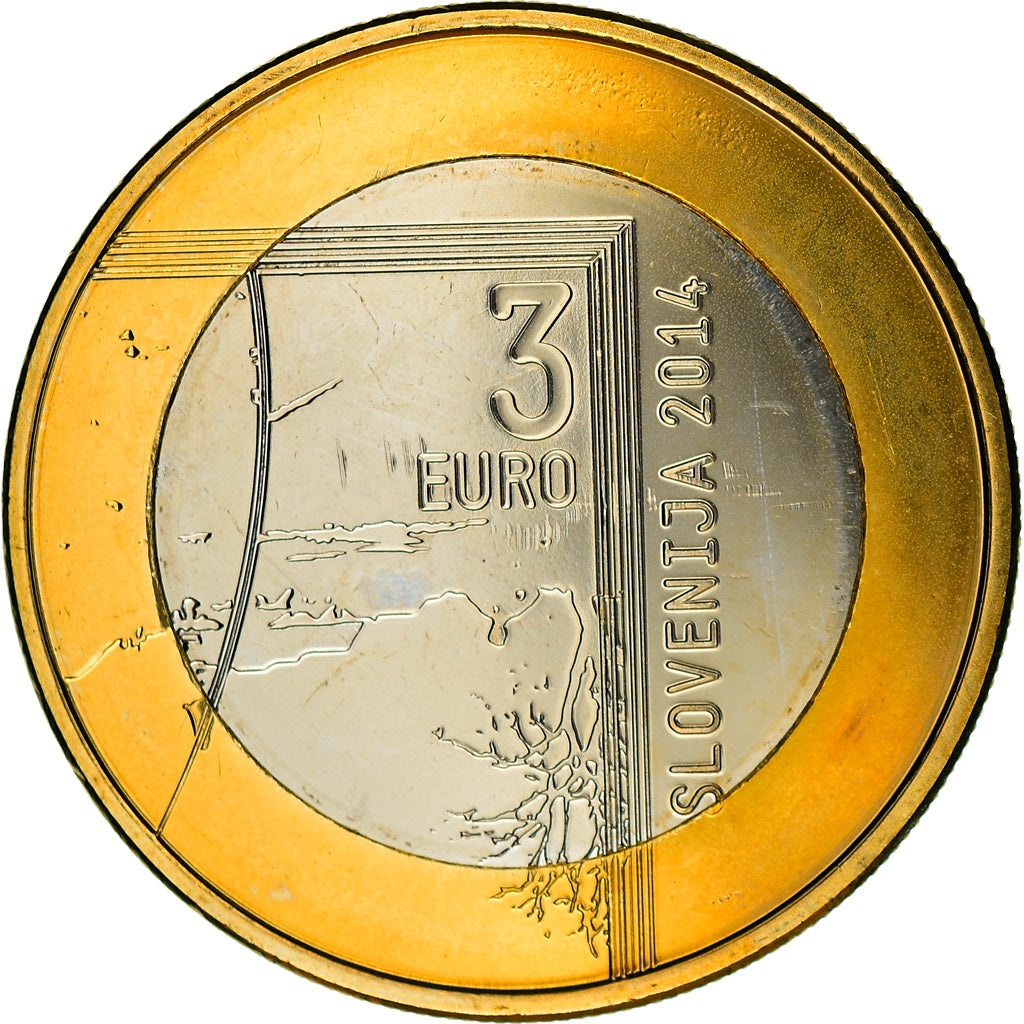 Slovenia, 3 Euro, Janez Puhar, 2014, MS(63), Bi-Metallic