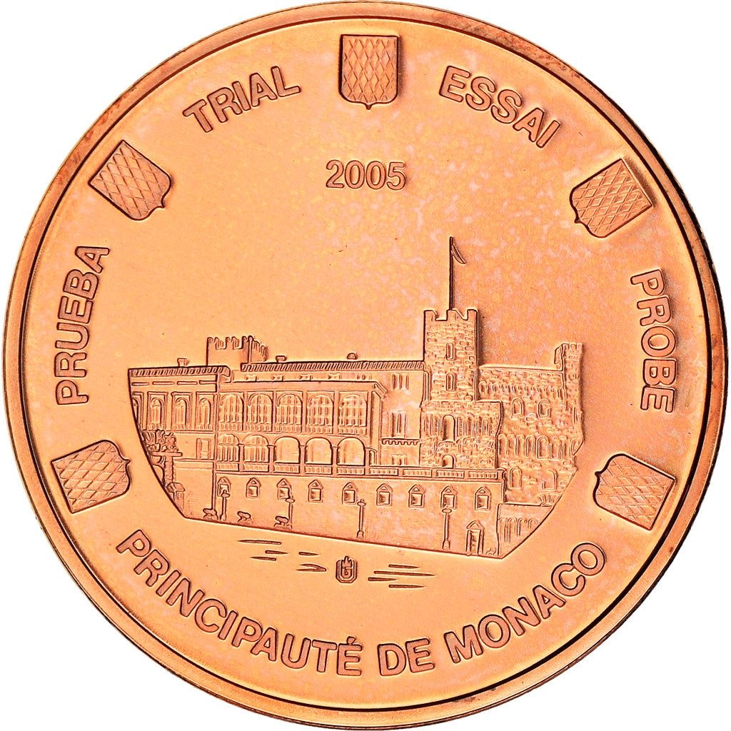 Mónaco, 2 Euro Cent, 2005, unofficial private coin, MS(65-70), Aço Cromado a