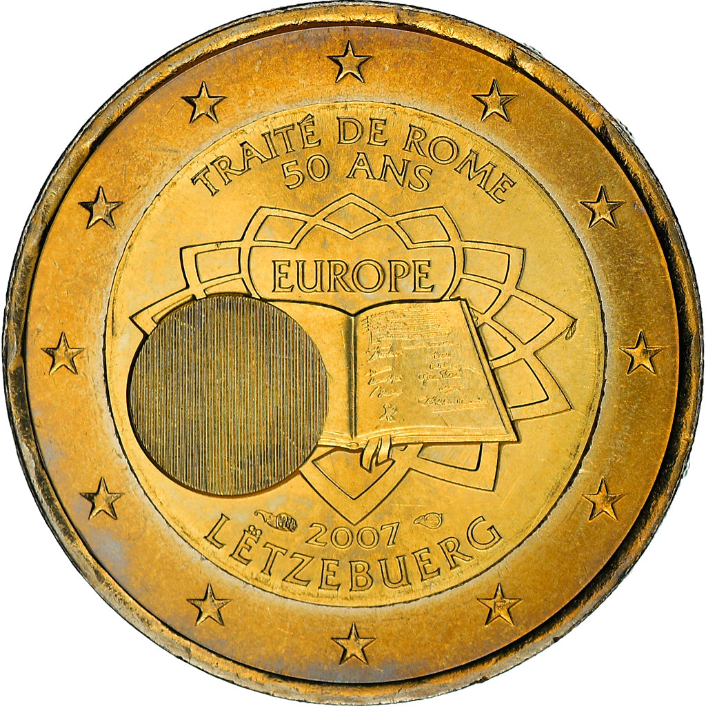 Luxemburg, 2 Euro, Traité de Rome 50 ans, 2007, Paris, gold-plated coin, UNZ