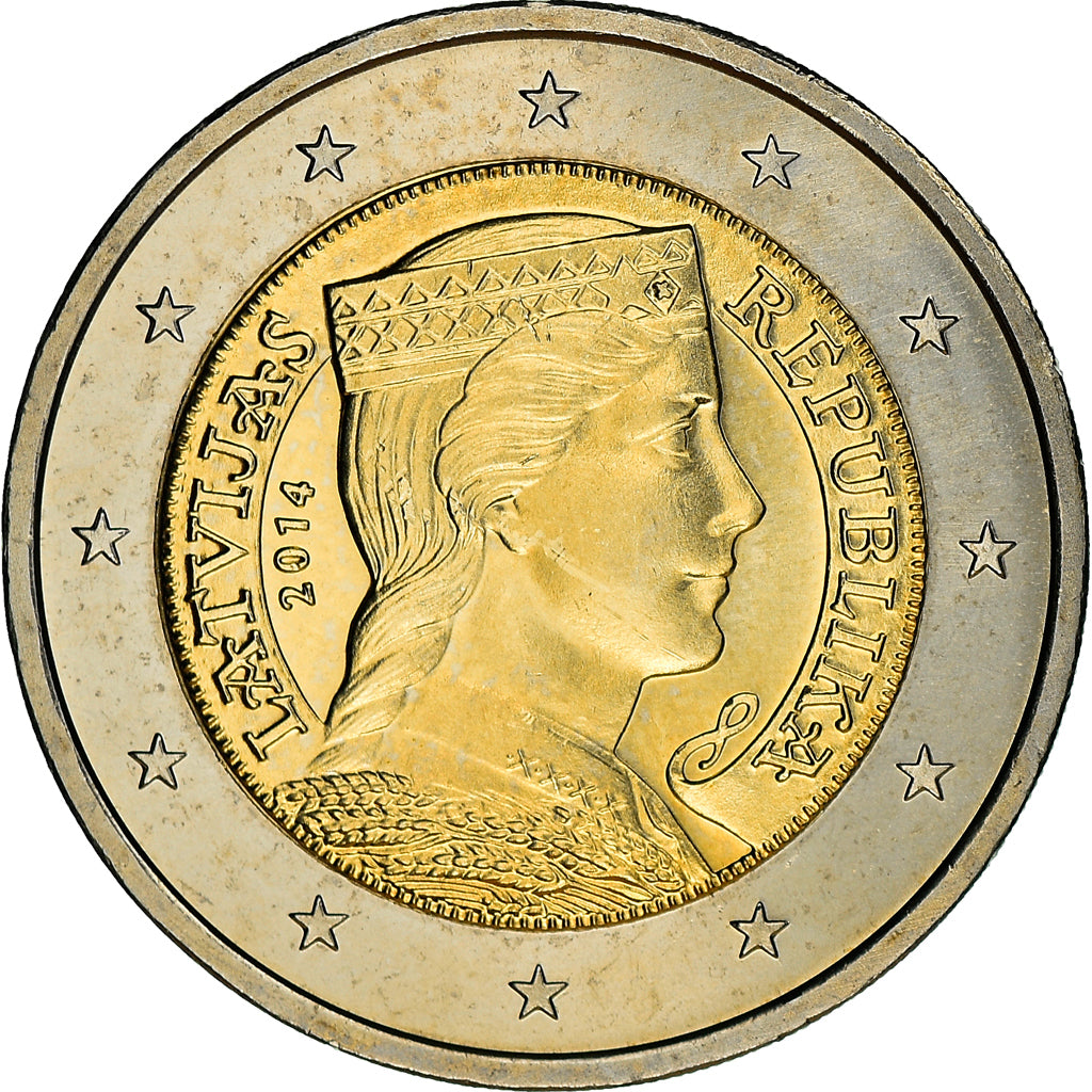 Letónia, 2 Euro, 2014, Stuttgart, MS(60-62), Bimetálico, KM:157