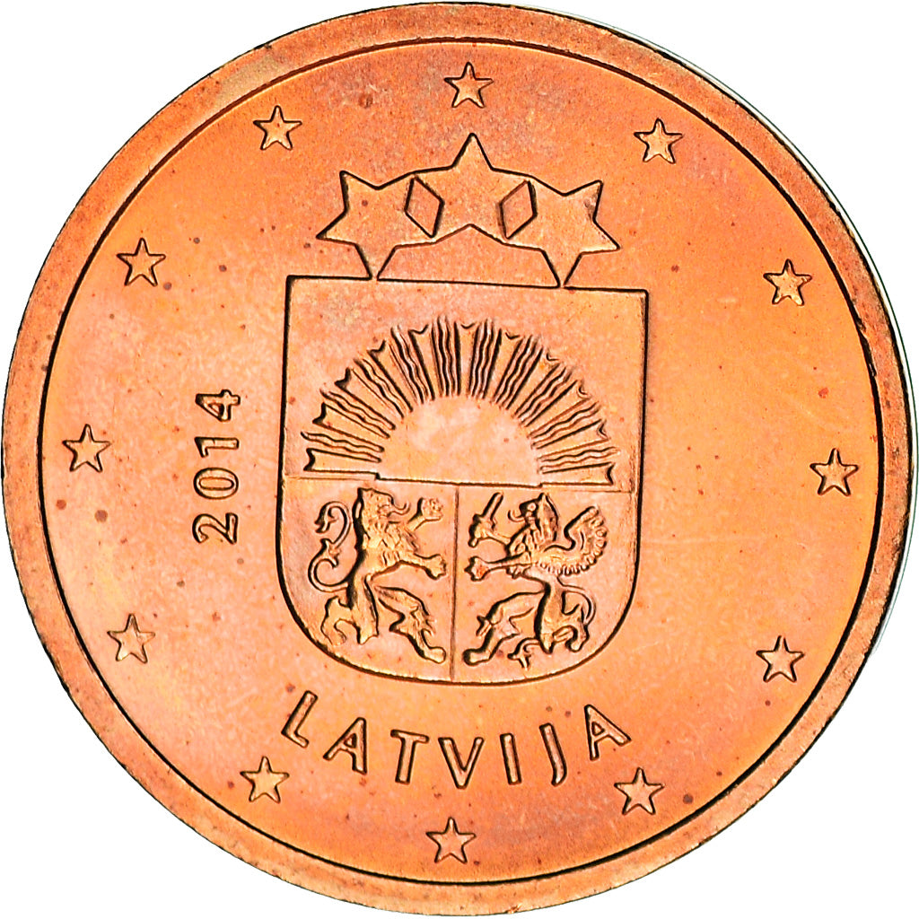 Letonia, 2 Euro Cent, 2014, EBC+, Cobre chapado en acero