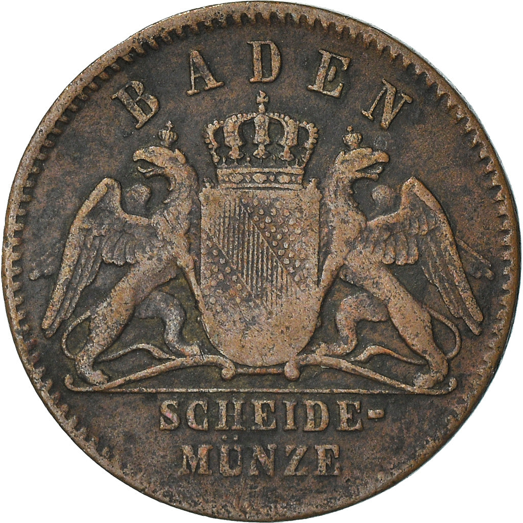 Moneta, Stati tedeschi, BADEN, Friedrich I, 1/2 Kreuzer, 1859, MB+, Rame, KM:241