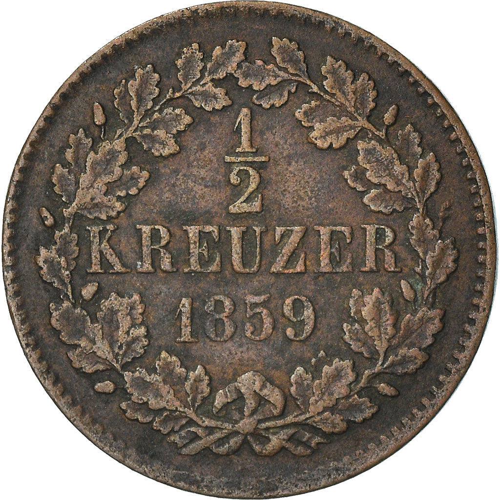 Moneta, Stati tedeschi, BADEN, Friedrich I, 1/2 Kreuzer, 1859, MB+, Rame, KM:241