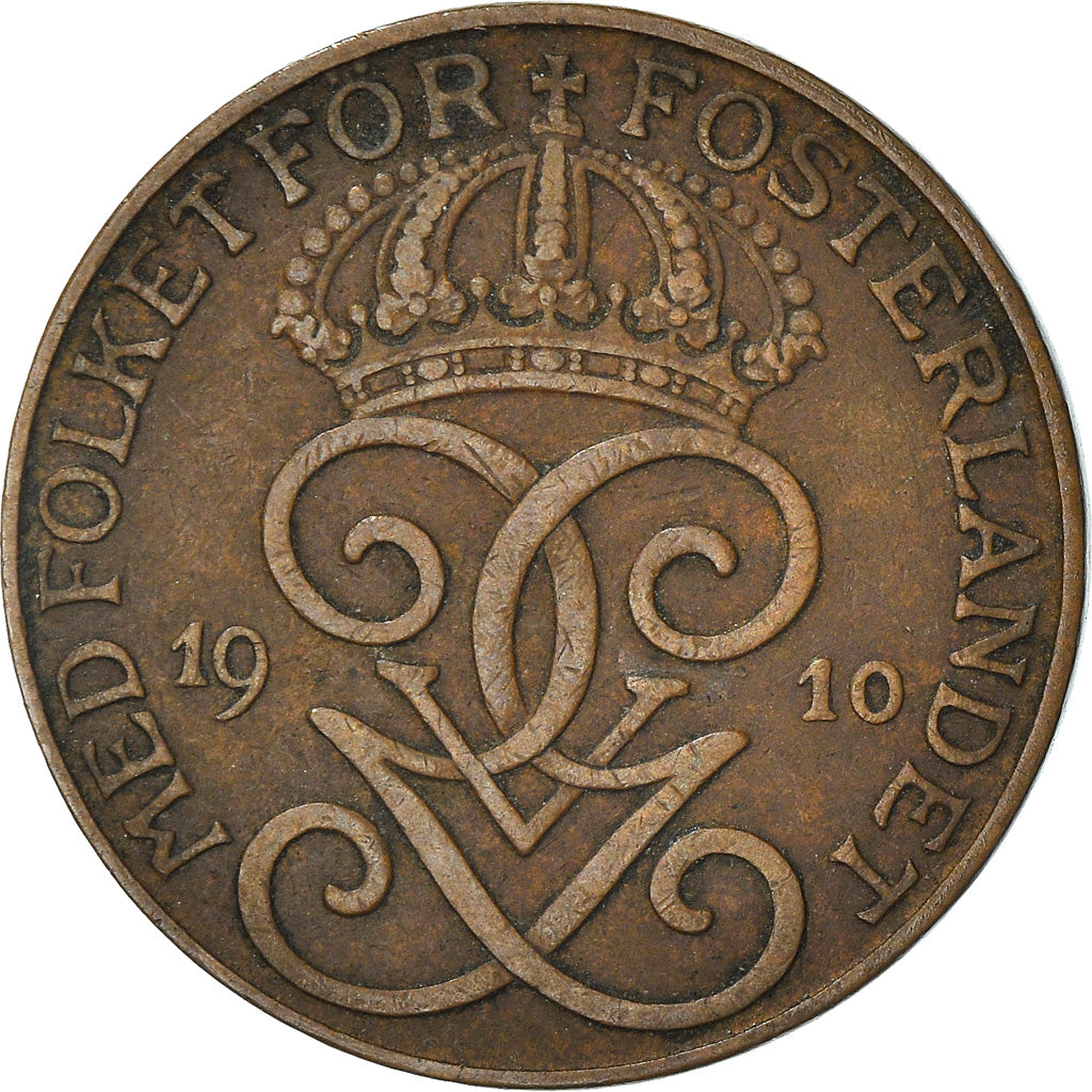 Moneta, Svezia, Gustaf V, 2 Öre, 1910, MB, Bronzo, KM:778