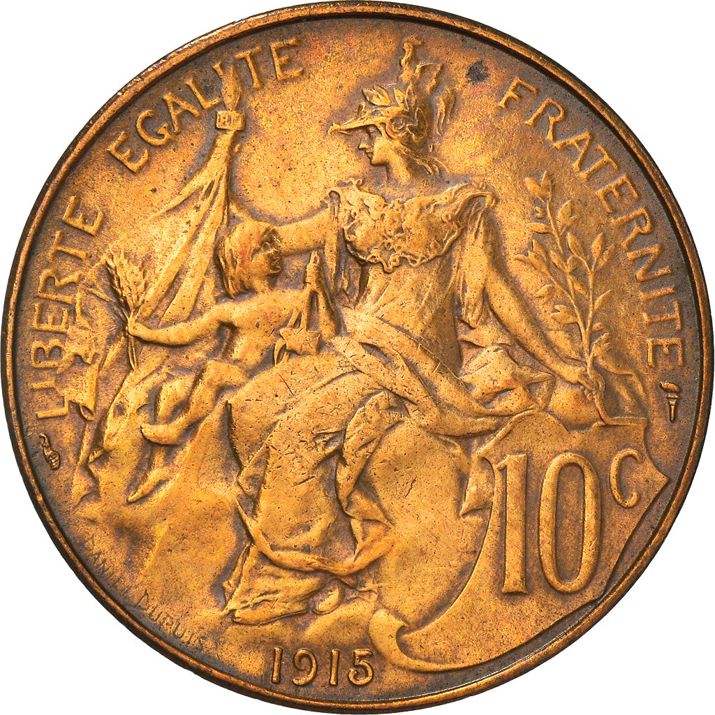 Moneta, Francia, Dupuis, 10 Centimes, 1915, Paris, MB+, Bronzo, KM:843