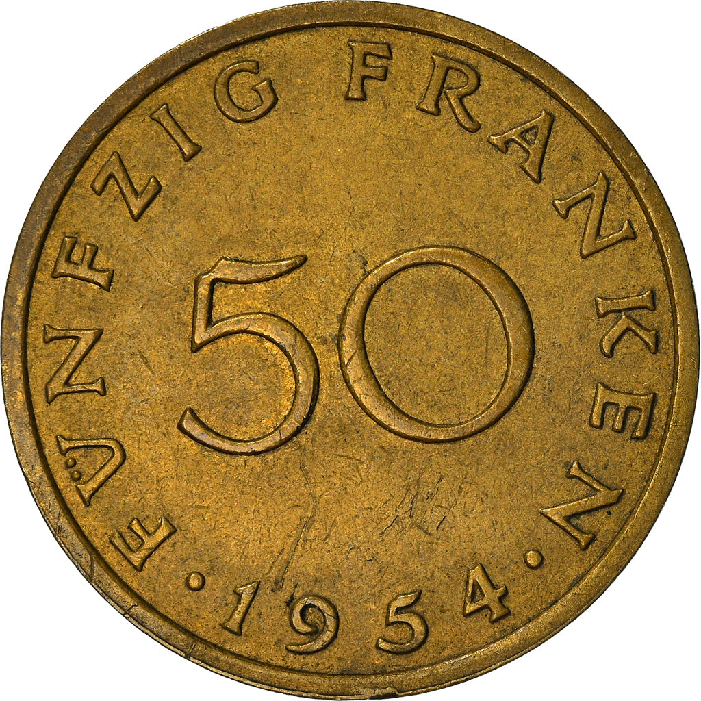Münze, SAARLAND, 50 Franken, 1954, Paris, SS, Aluminum-Bronze, KM:3