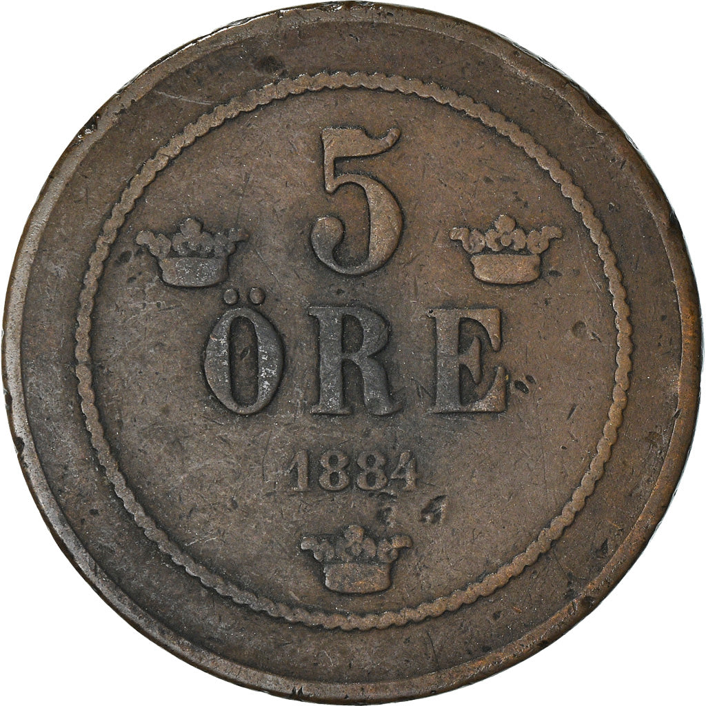 Coin, Sweden, Oscar II, 5 Öre, 1884, VF(20-25), Bronze, KM:736