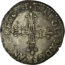 France, Charles X, 1/4 Ecu, 1591, Rouen, Silver, AU(50-53), Gadoury:521