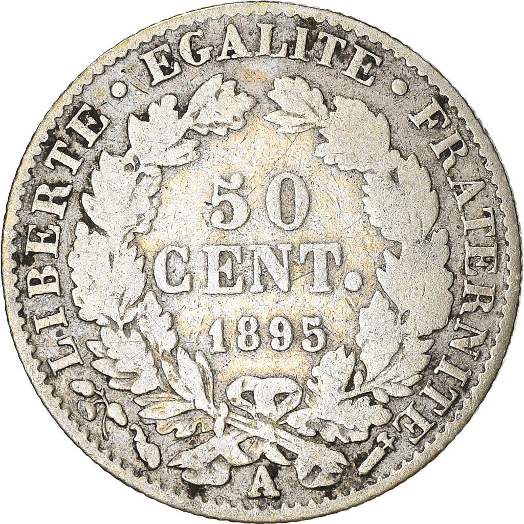 Moeda, França, Cérès, 50 Centimes, 1895, Paris, VF(20-25), Prata, KM:834.1