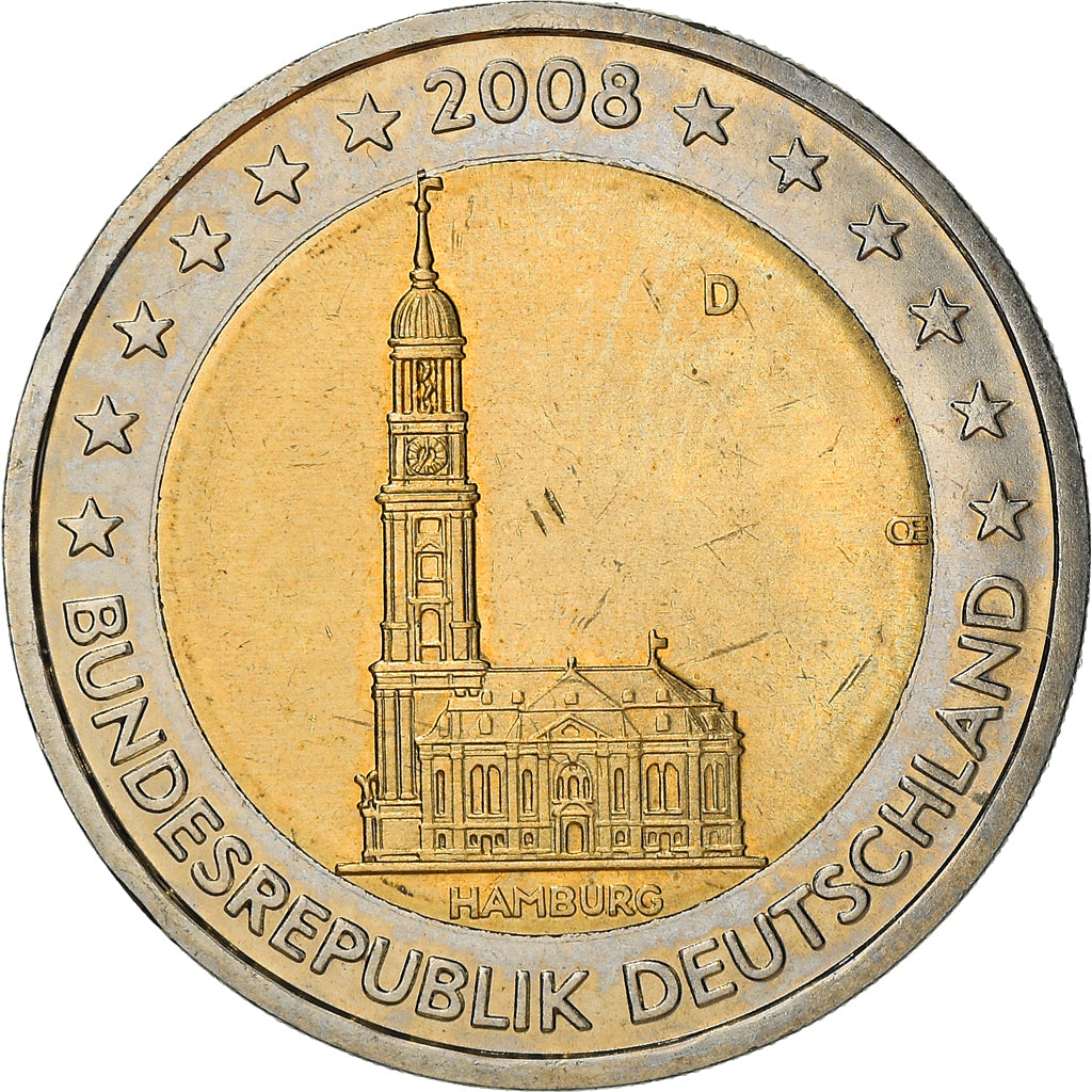 GERMANIA - REPUBBLICA FEDERALE, 2 Euro, Cathédrale d'Hambourg, 2008, Munich