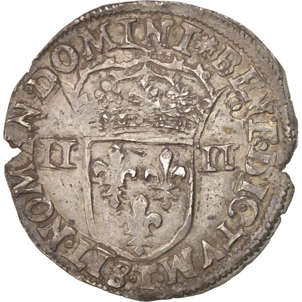 Moneta, Francia, 1/4 Ecu, 1597, Nantes, BB+, Argento, Sombart:4670