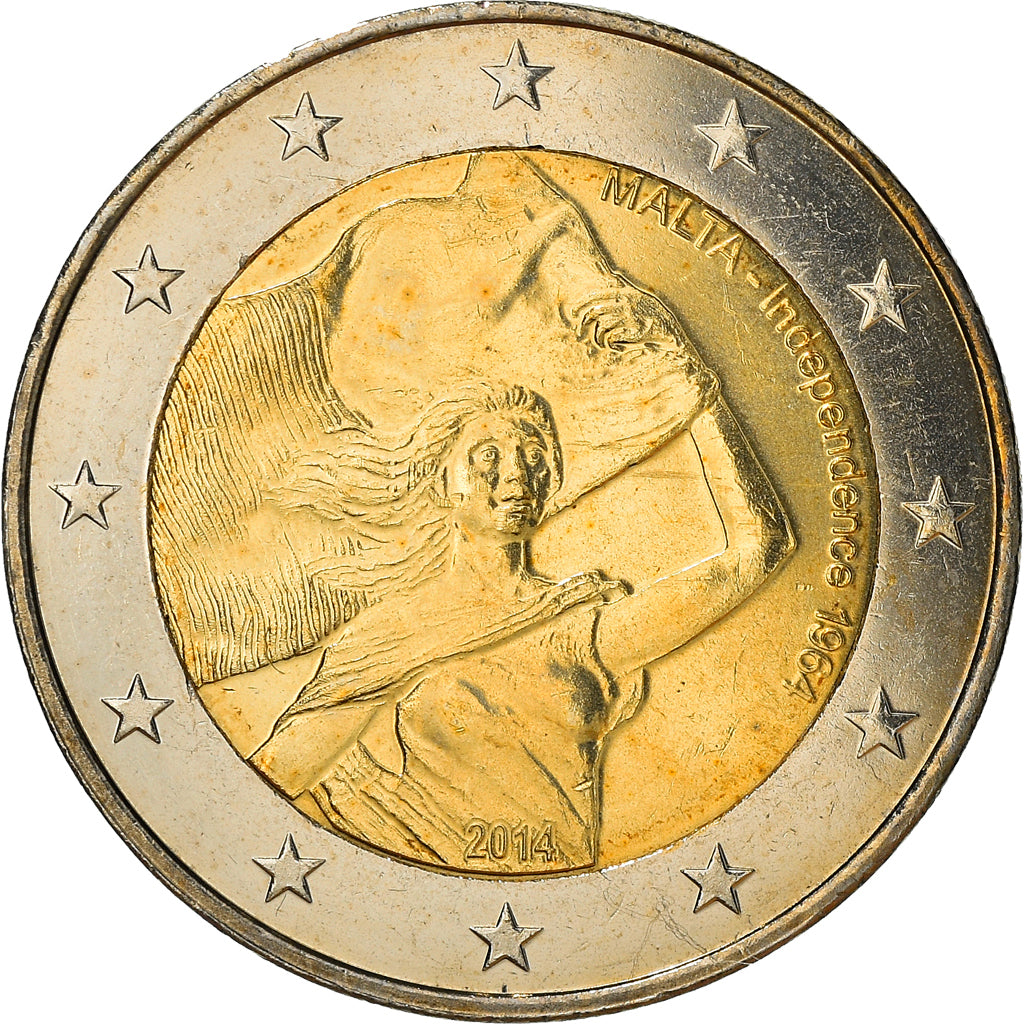 Malta, 2 Euro, 50 ans de l'indépendance, 2014, Paris, MS(63), Bi-Metallic