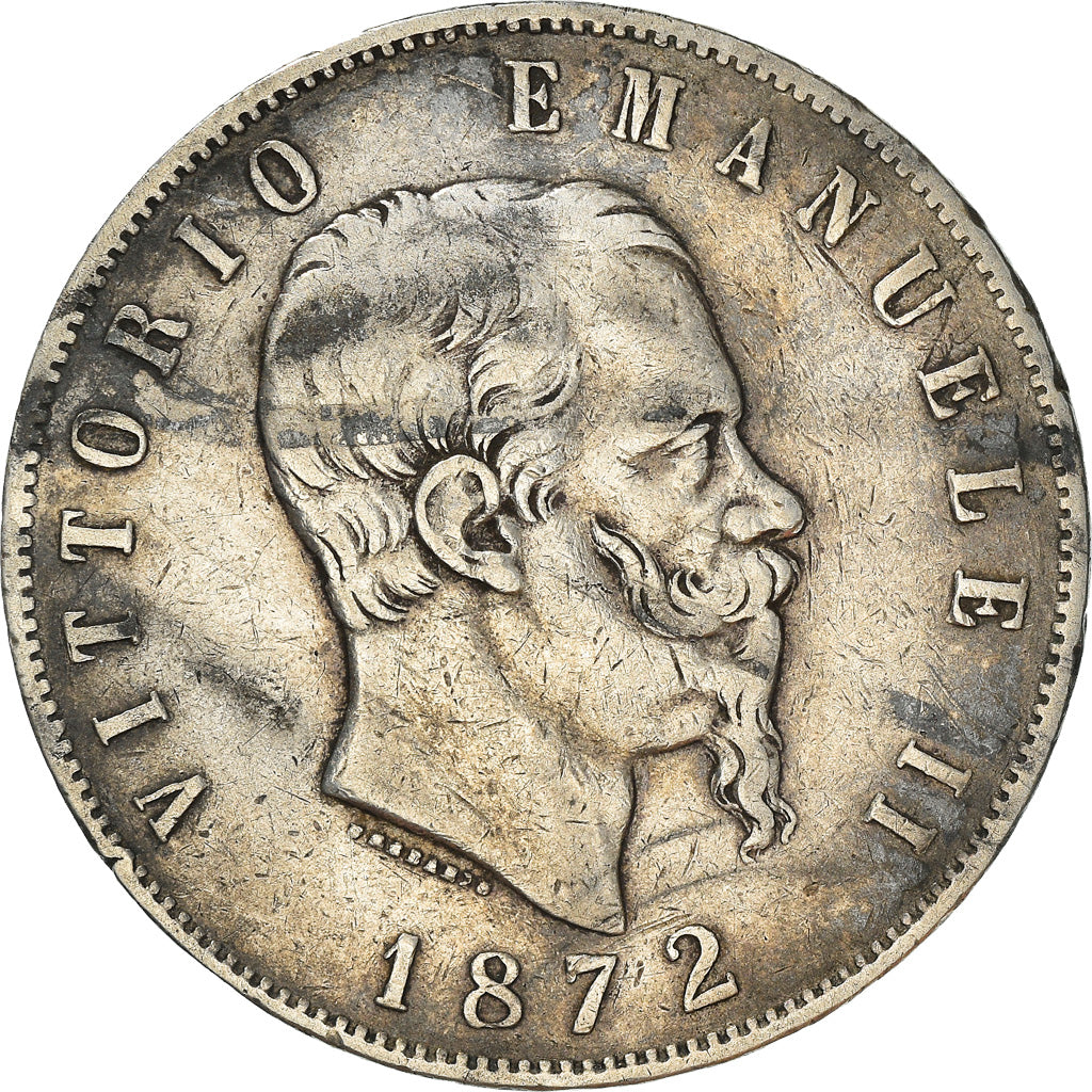 Moeda, Itália, Vittorio Emanuele II, 5 Lire, 1872, Milan, VF(30-35), Prata