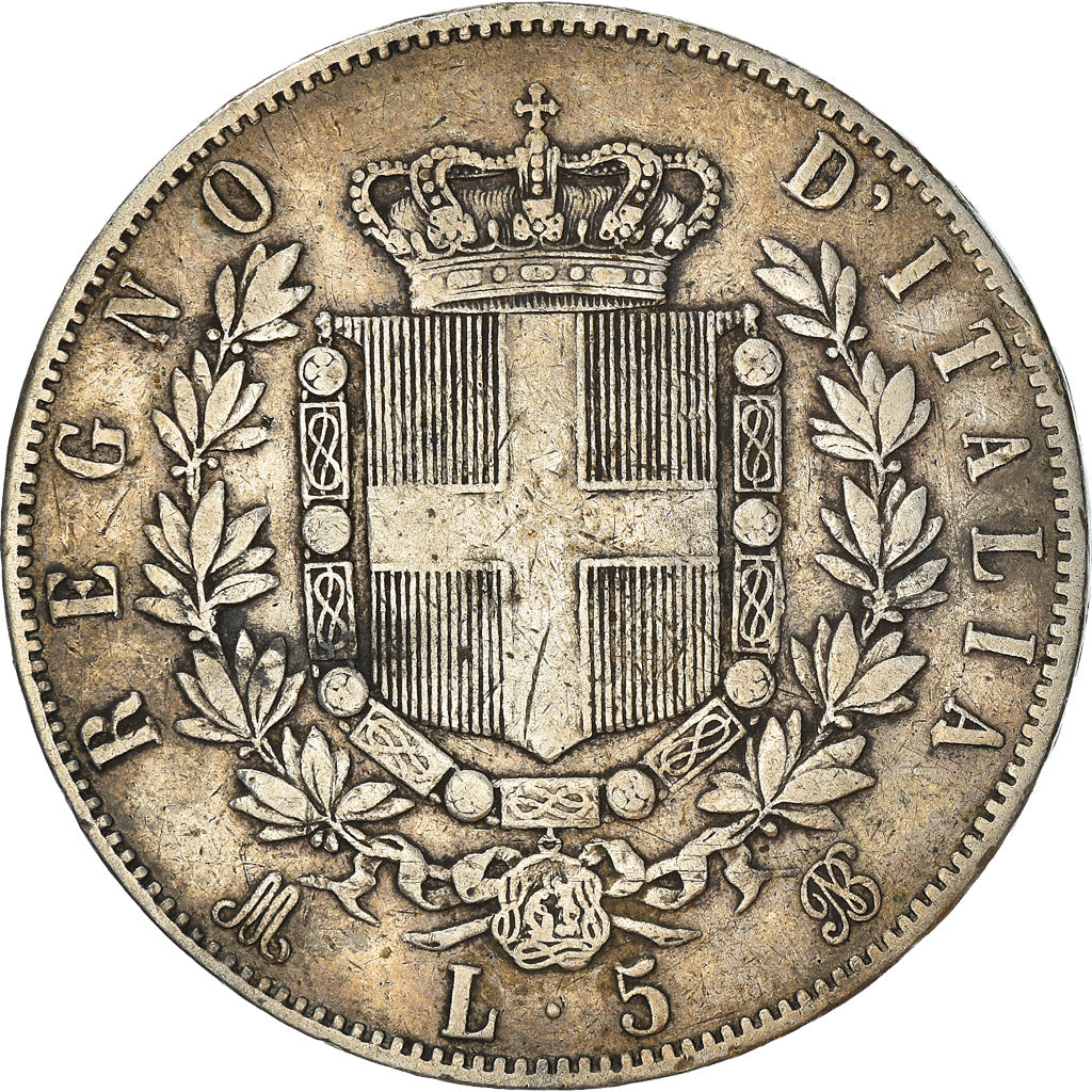 Moeda, Itália, Vittorio Emanuele II, 5 Lire, 1872, Milan, VF(30-35), Prata