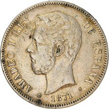 Moneta, Spagna, Amadeao I, 5 Pesetas, 1871, Madrid, MB+, Argento, KM:666