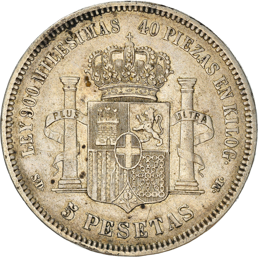 Moneta, Spagna, Amadeao I, 5 Pesetas, 1871, Madrid, MB+, Argento, KM:666