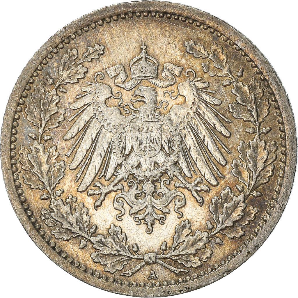 Coin, GERMANY - EMPIRE, 1/2 Mark, 1915, Berlin, EF(40-45), Silver, KM:17