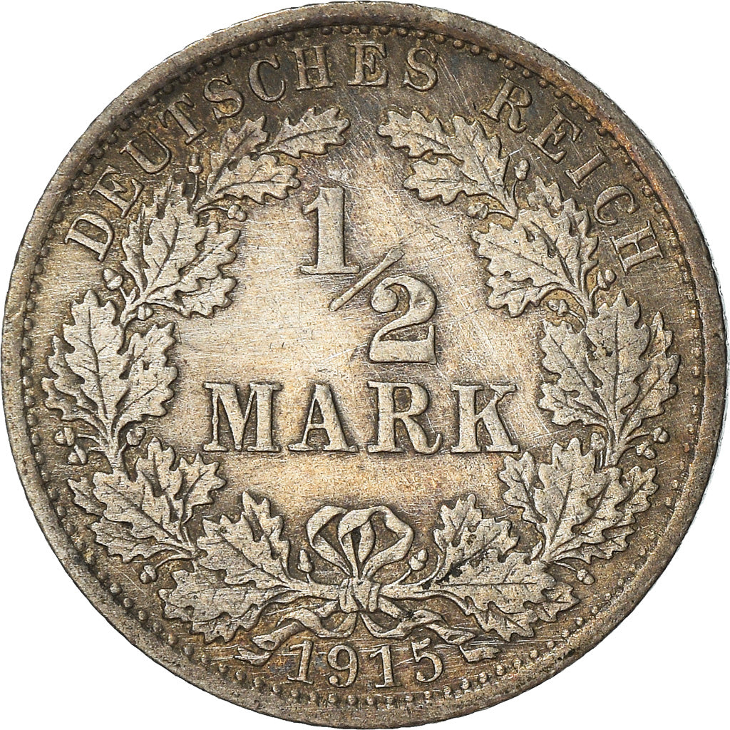 Coin, GERMANY - EMPIRE, 1/2 Mark, 1915, Berlin, EF(40-45), Silver, KM:17