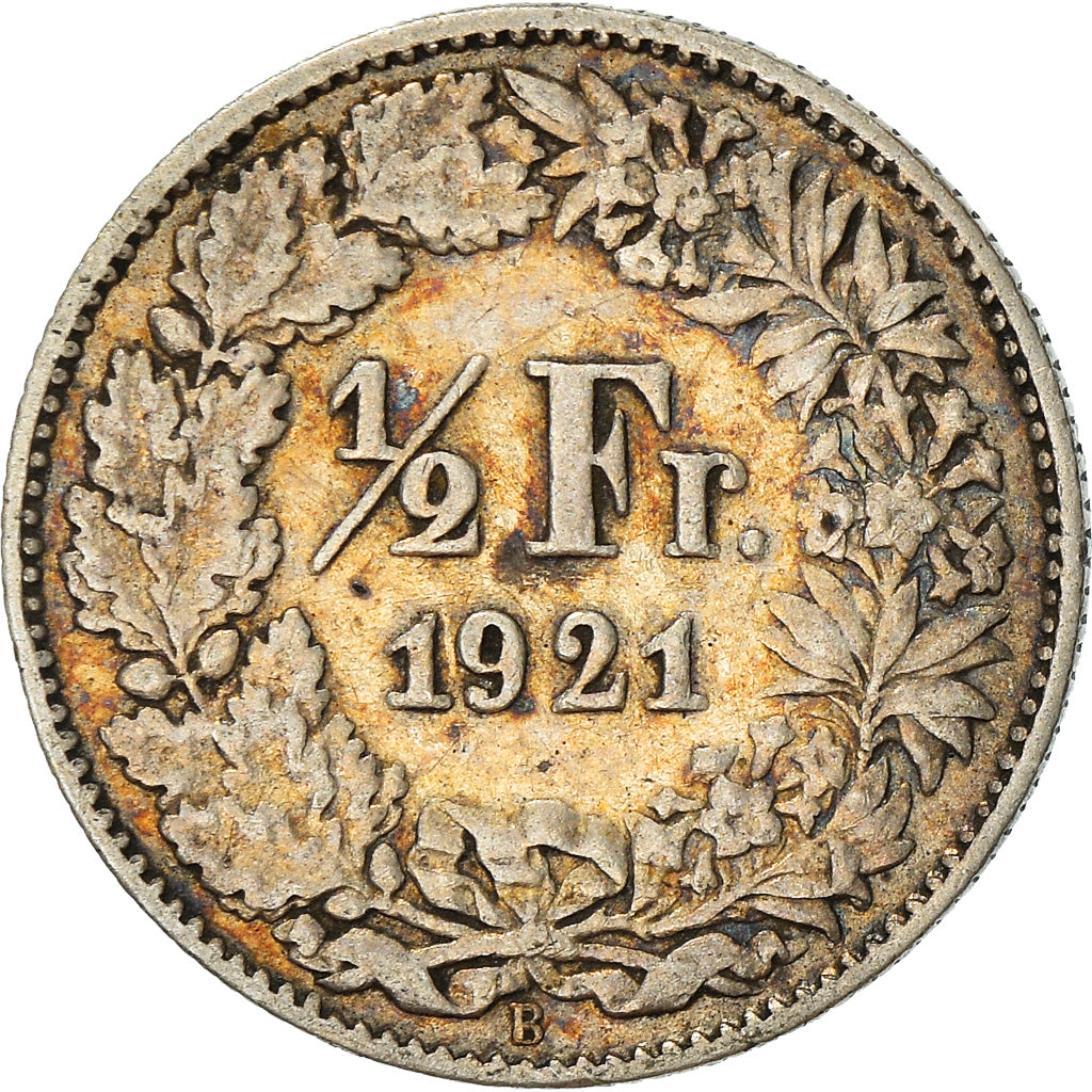 Coin, Switzerland, 1/2 Franc, 1921, Bern, EF(40-45), Silver, KM:23