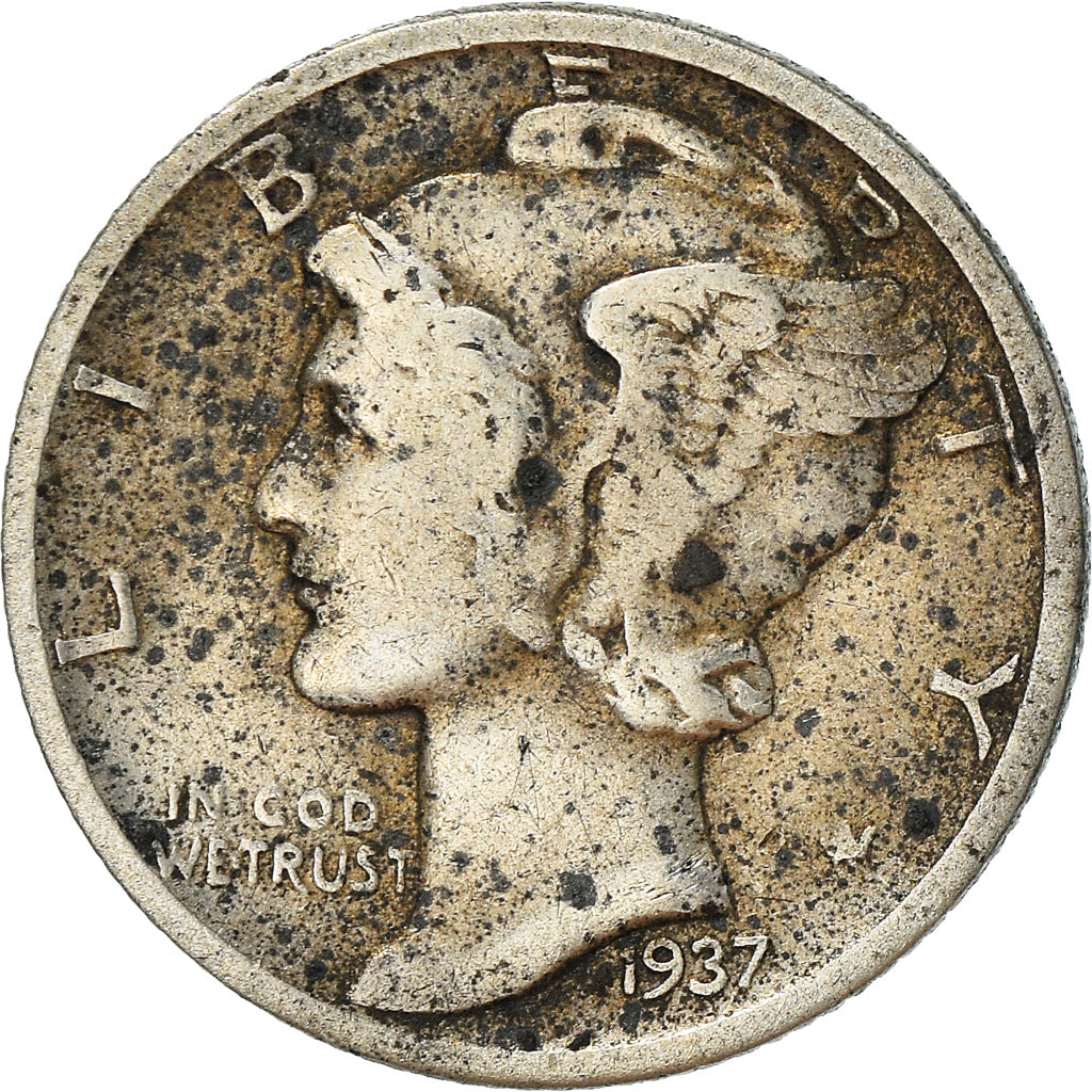 Moneda, Estados Unidos, Mercury Dime, Dime, 1937, U.S. Mint, Philadelphia, BC