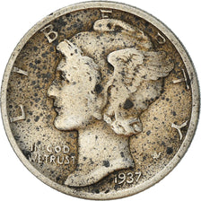 Moneda, Estados Unidos, Mercury Dime, Dime, 1937, U.S. Mint, Philadelphia, BC