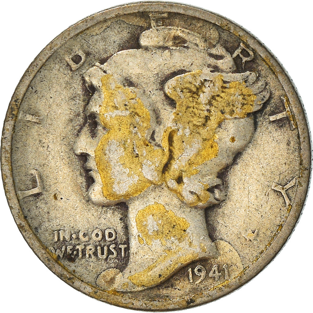 Coin, United States, Mercury Dime, Dime, 1941, U.S. Mint, Philadelphia