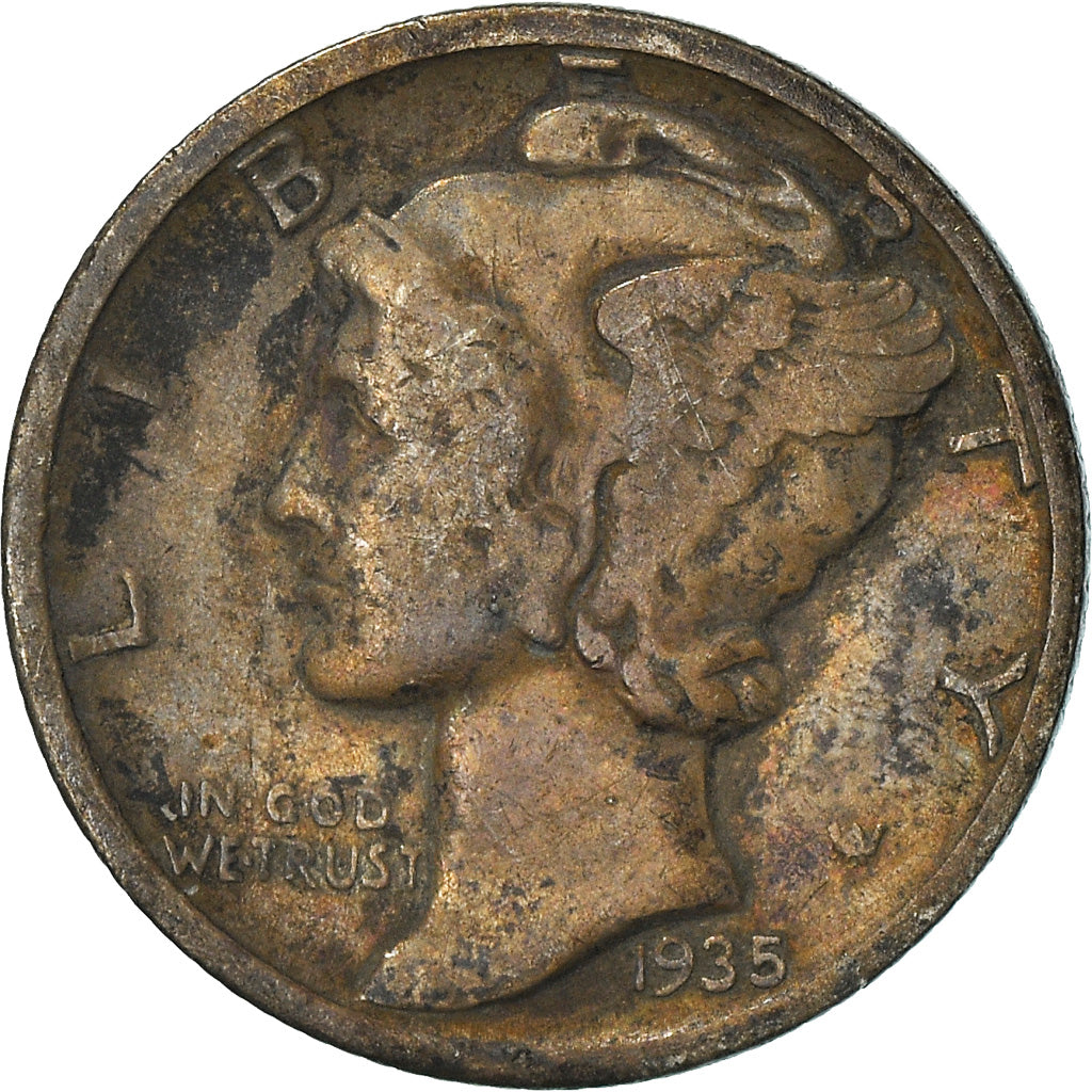Coin, United States, Mercury Dime, Dime, 1935, U.S. Mint, Philadelphia