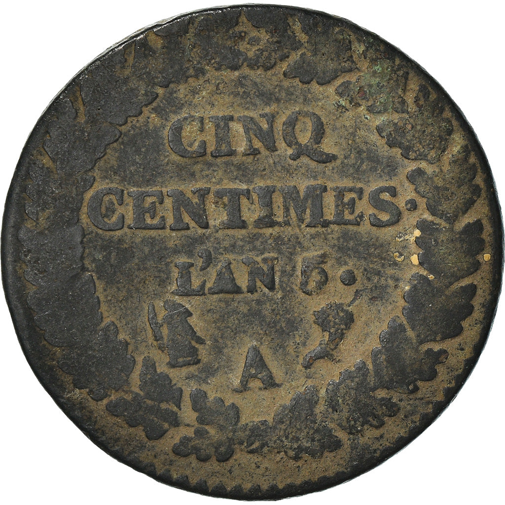 Münze, Frankreich, Dupré, 5 Centimes, AN 5, Paris, S, Bronze, KM:640.1