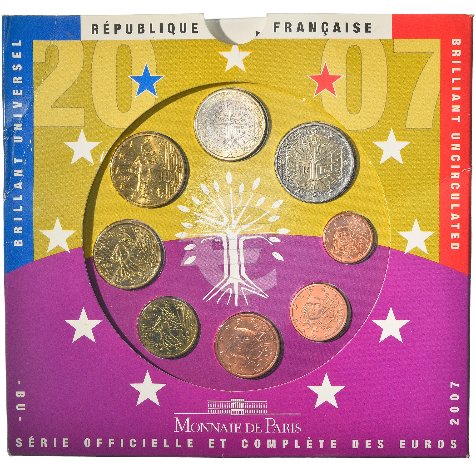 France, 1 Cent to 2 Euro, 2007, BU, MS(65-70)