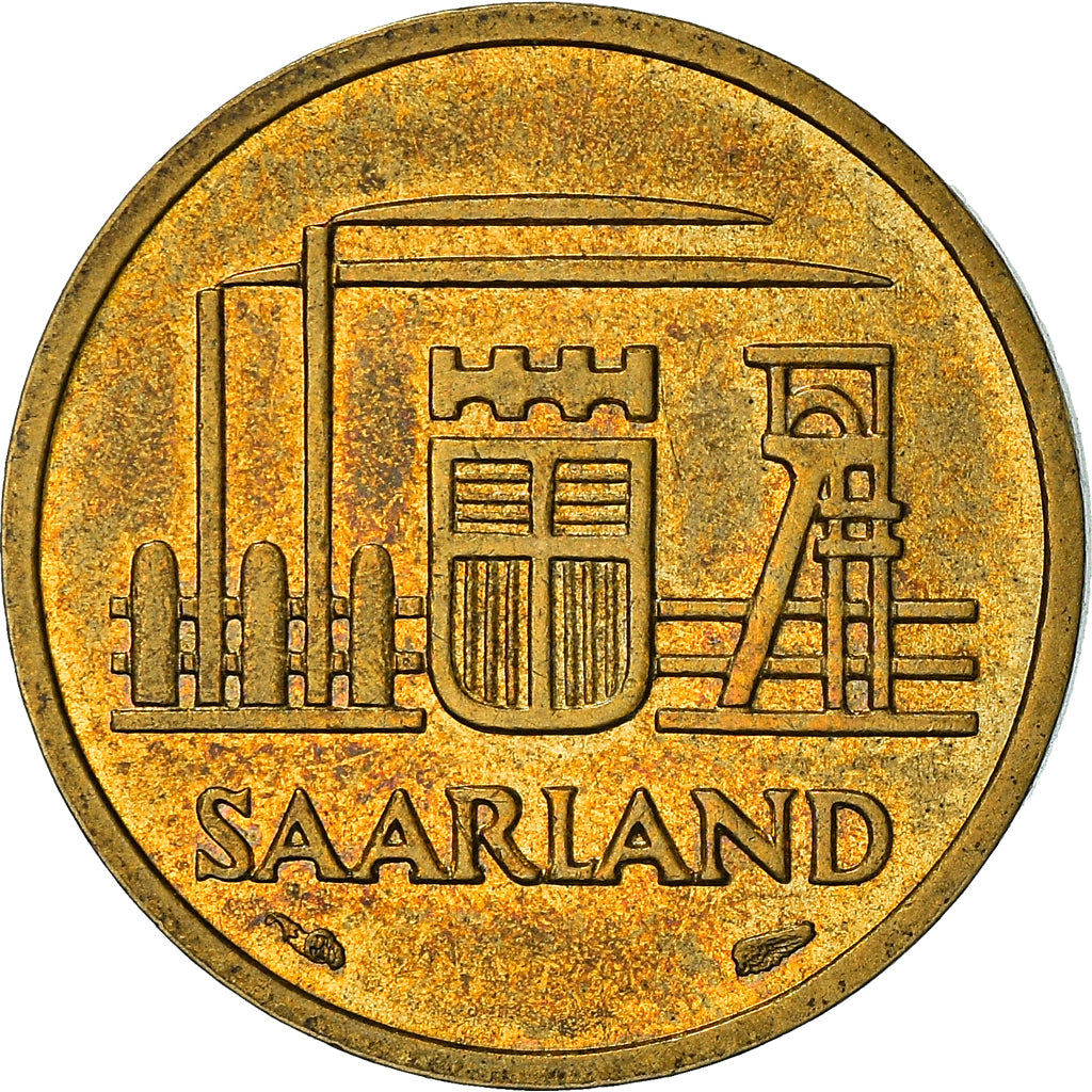 Moneda, SARRE, 10 Franken, 1954, Paris, MBC+, Aluminio - bronce, KM:1