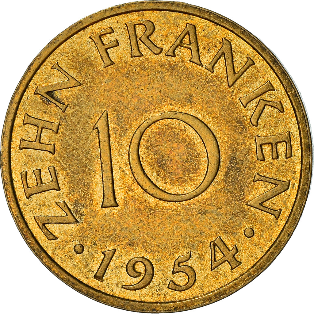 Moneda, SARRE, 10 Franken, 1954, Paris, MBC+, Aluminio - bronce, KM:1