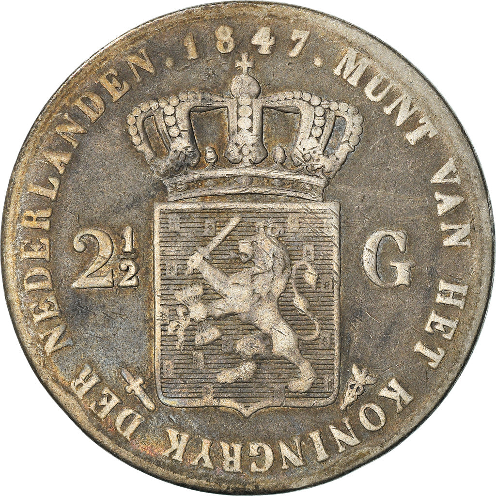 Moneta, Paesi Bassi, William II, 2-1/2 Gulden, 1847, MB, Argento, KM:69.2