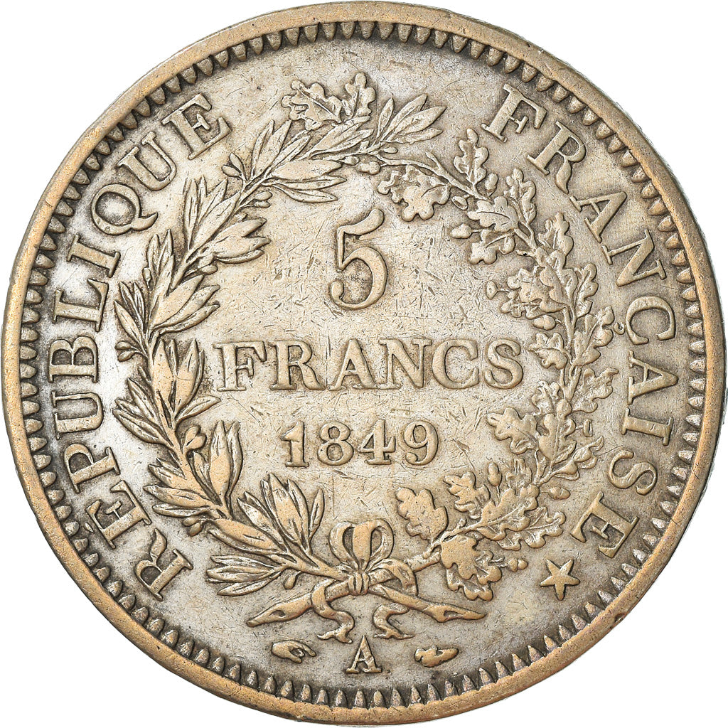 Moneta, Francia, Hercule, 5 Francs, 1849, Paris, MB+, Argento, KM:756.1
