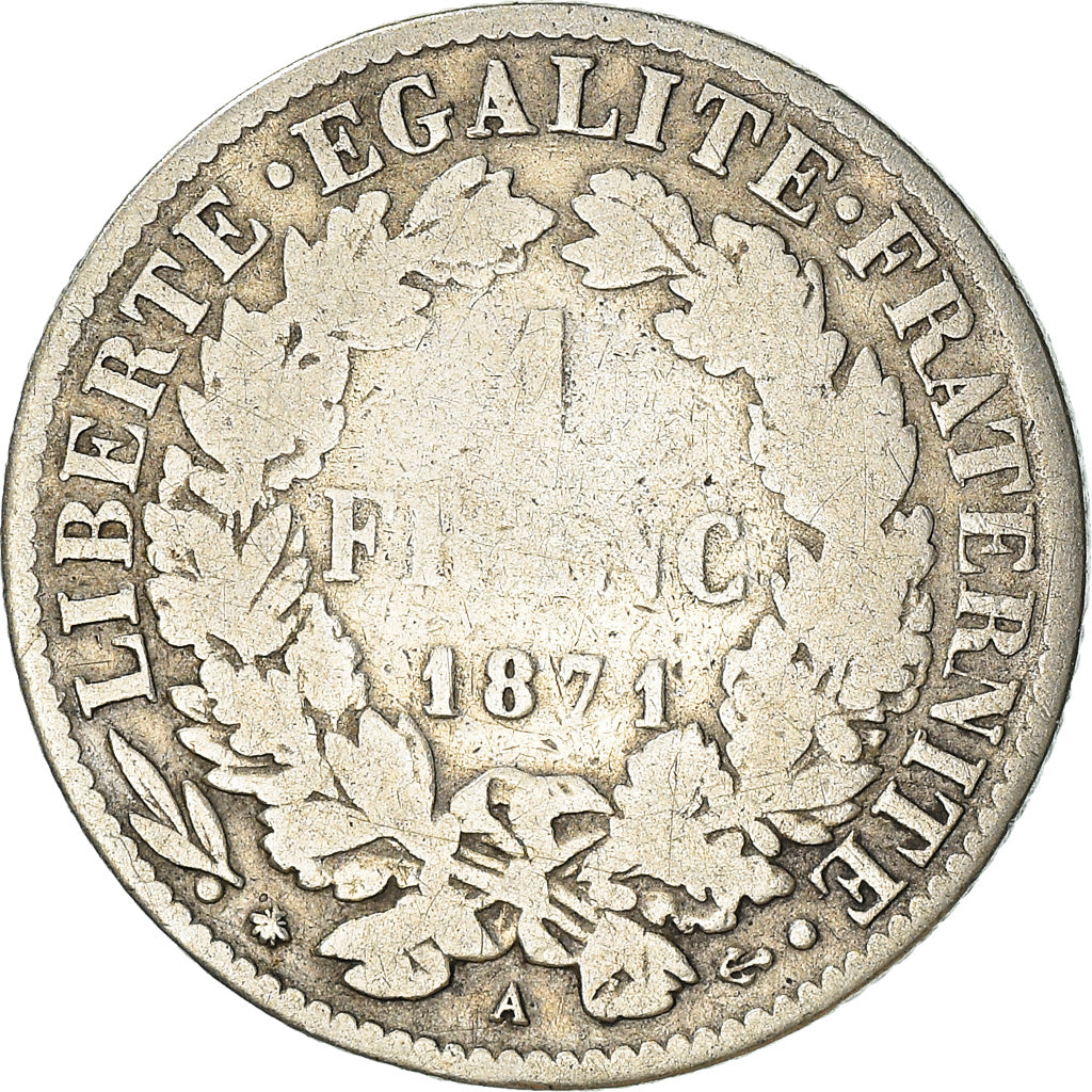 Moneta, Francja, Cérès, Franc, 1871, Paris, F(12-15), Srebro, KM:822.1