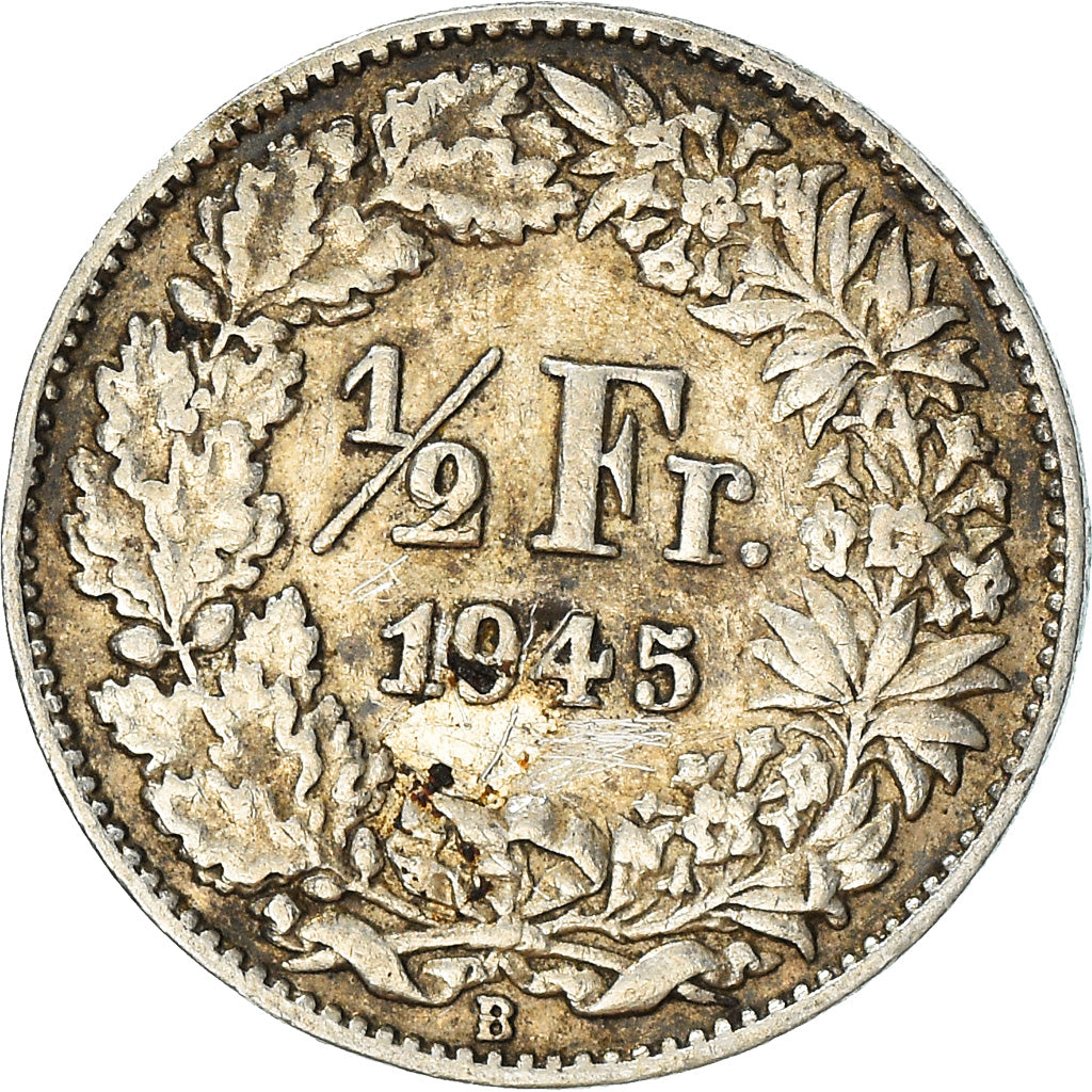 Coin, Switzerland, 1/2 Franc, 1945, Bern, VF(20-25), Silver, KM:23