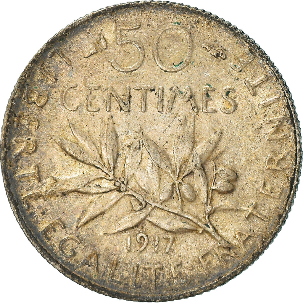 Monnaie, France, Semeuse, 50 Centimes, 1917, Paris, TTB+, Argent, Gadoury:420
