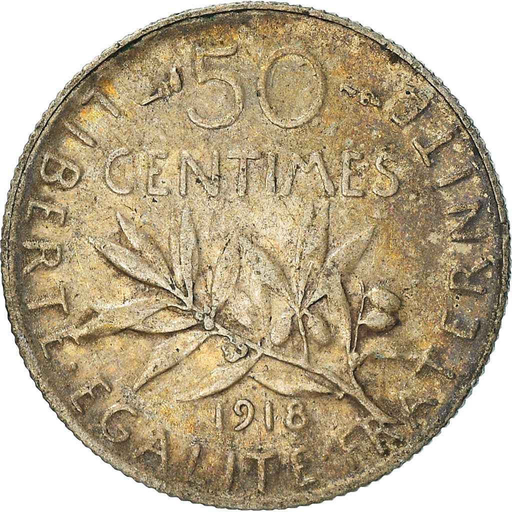 Coin, France, Semeuse, 50 Centimes, 1918, Paris, VF(30-35), Silver, KM:854