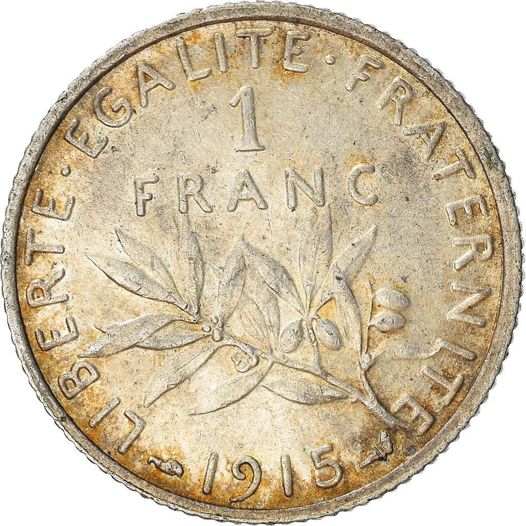 Moneta, Francja, Semeuse, Franc, 1915, Paris, AU(50-53), Srebro, KM:844.1