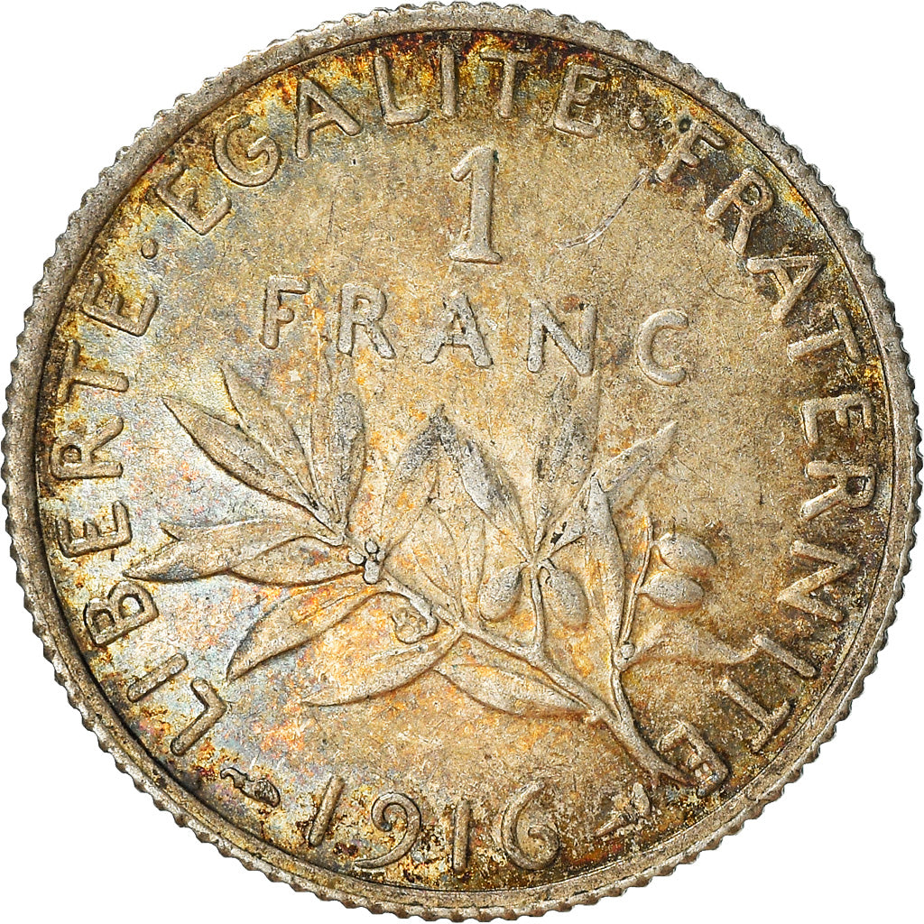 Coin, France, Semeuse, Franc, 1916, Paris, AU(50-53), Silver, KM:844.1