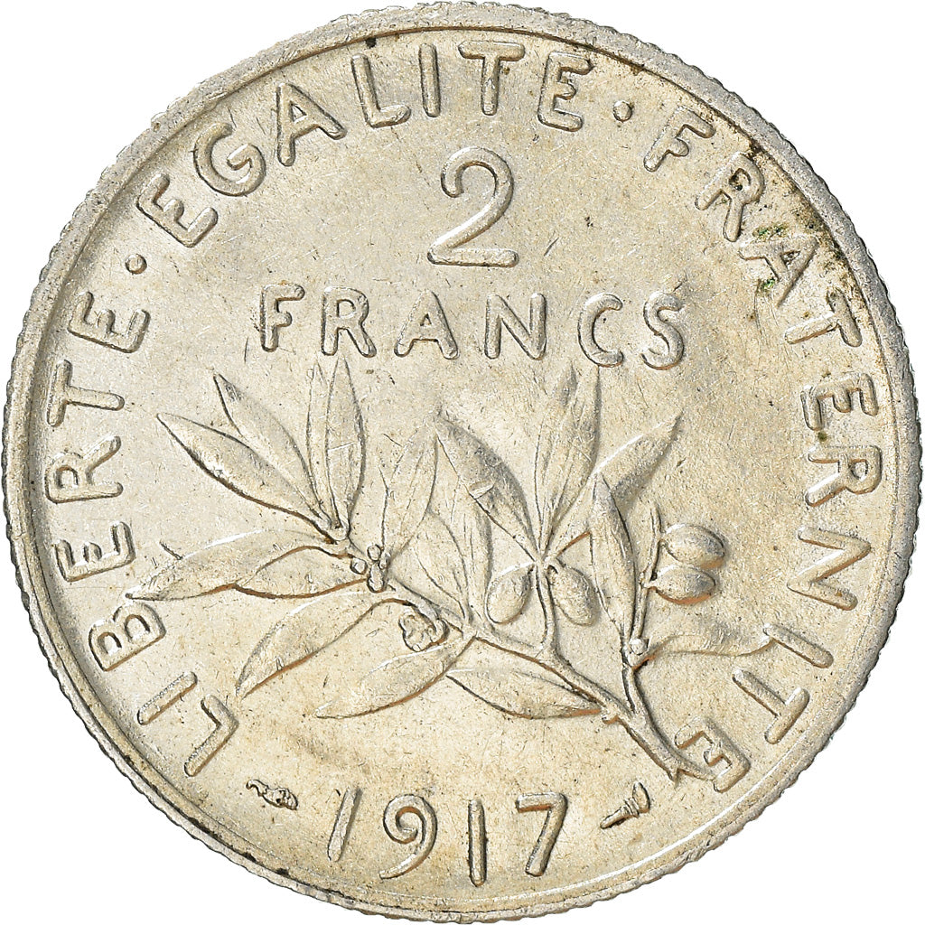 Coin, France, Semeuse, 2 Francs, 1917, Paris, AU(50-53), Silver, KM:845.1