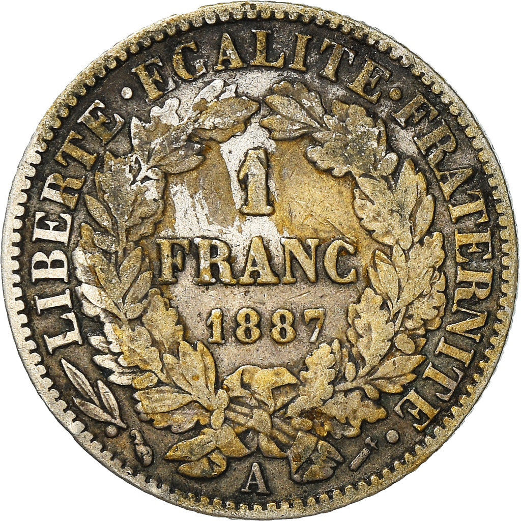 Moneta, Francia, Cérès, Franc, 1887, Paris, MB, Argento, KM:822.1