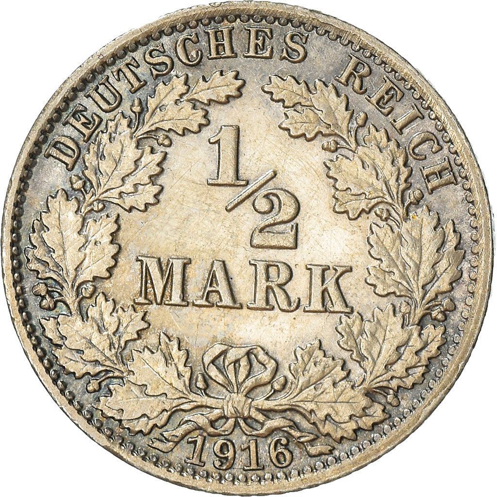 Moneta, GERMANIA - IMPERO, 1/2 Mark, 1916, Berlin, BB+, Argento, KM:17