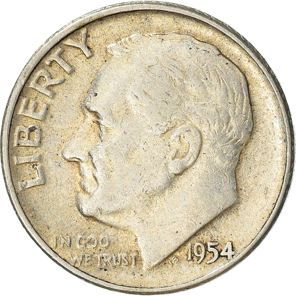 Coin, United States, Roosevelt Dime, Dime, 1954, U.S. Mint, Philadelphia