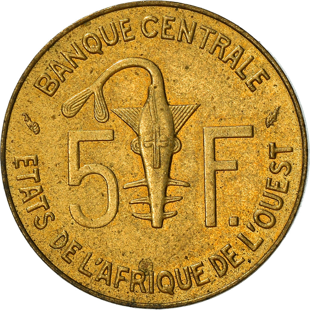 Coin, West African States, 5 Francs, 1987, VF(30-35), Aluminum-Nickel-Bronze