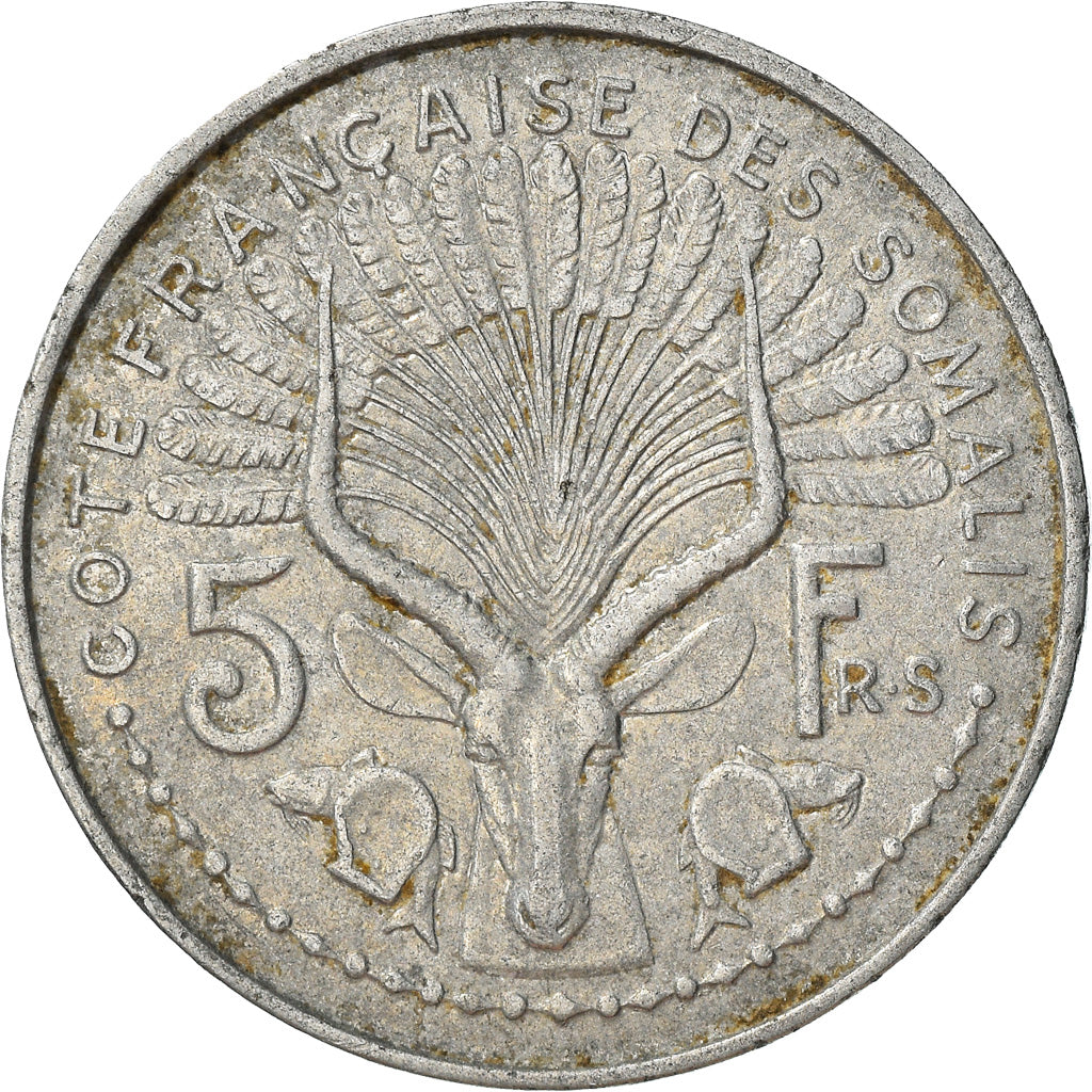 Moeda, Somalilândia Francesa, 5 Francs, 1959, Paris, VF(30-35), Alumínio